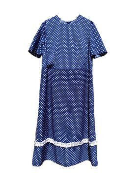 Mennonite Dress Size Large Blue Polka Dot 43" Bust Long Modest Handmade